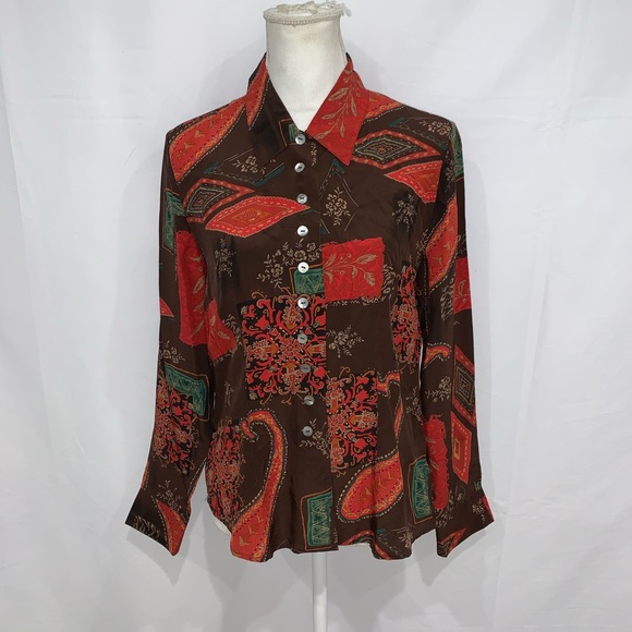 Vintage Tops - Vintage Victoria SOIE silk paisley button up shirt